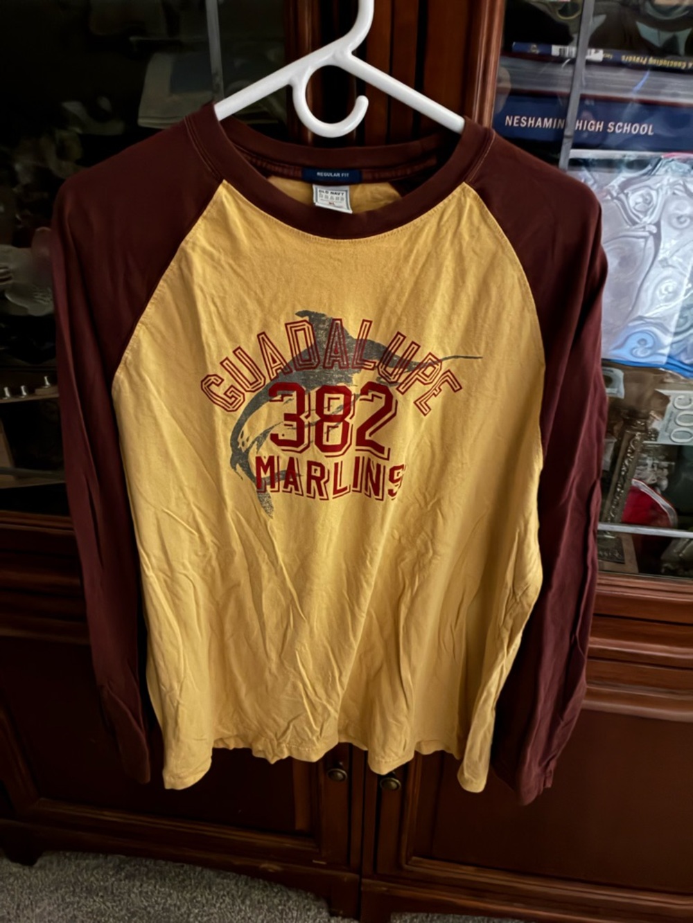 Old Navy Yellow Body with Maroon Trim Raglan Tee